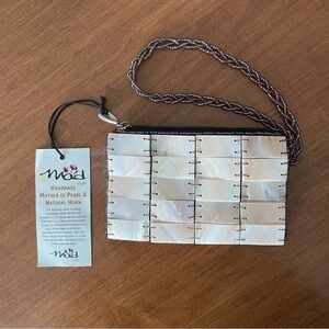 Vintage Mad By Design Women's White Horn And Silk Wristlet Evening Purse…